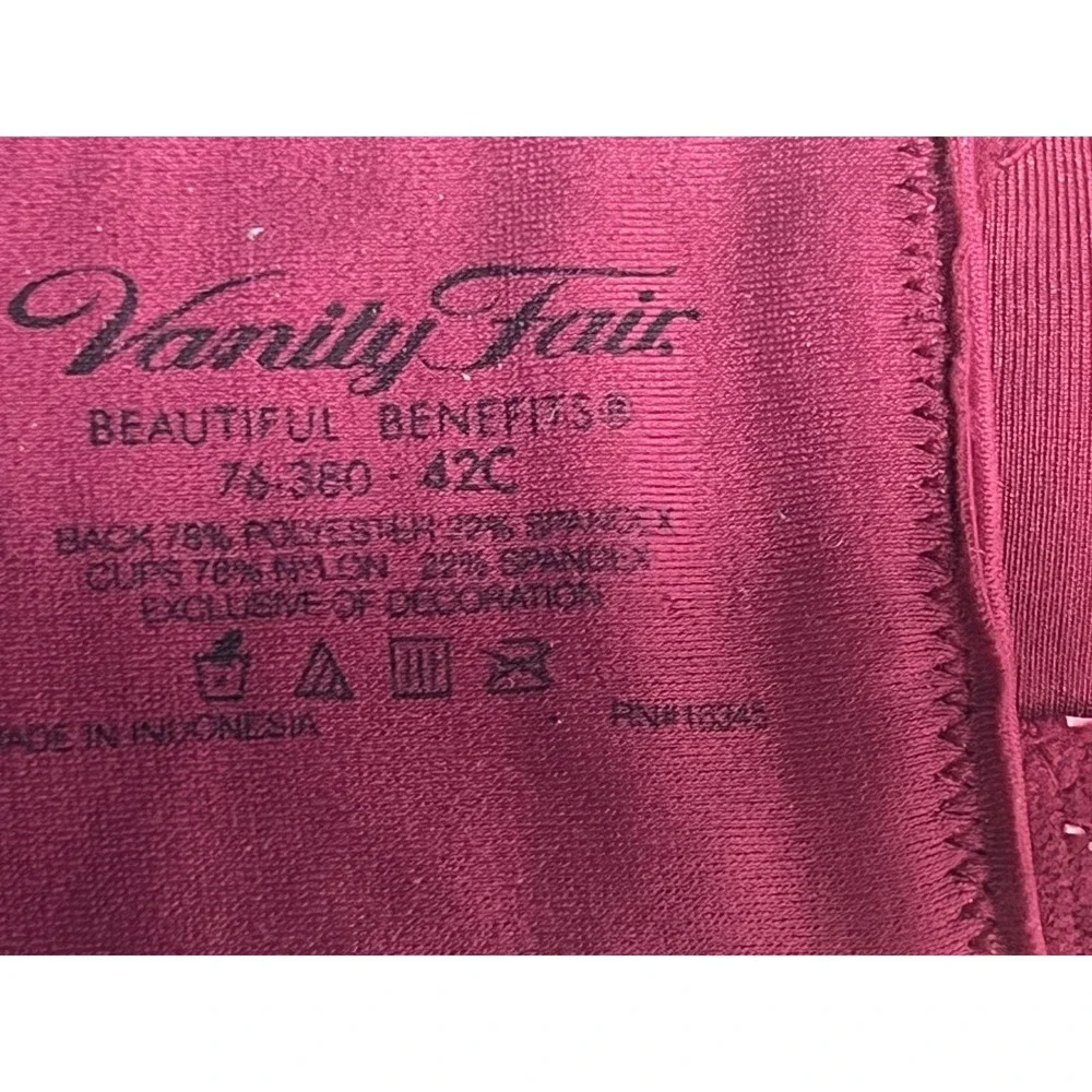 Vanity Fair Beautiful Benefits‎ Bra Womens 42C T-Shirt Underwire Lightly Lined
